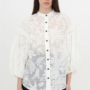 Zimmermann Tropicana Lantern Organza-Jacquard Blouse